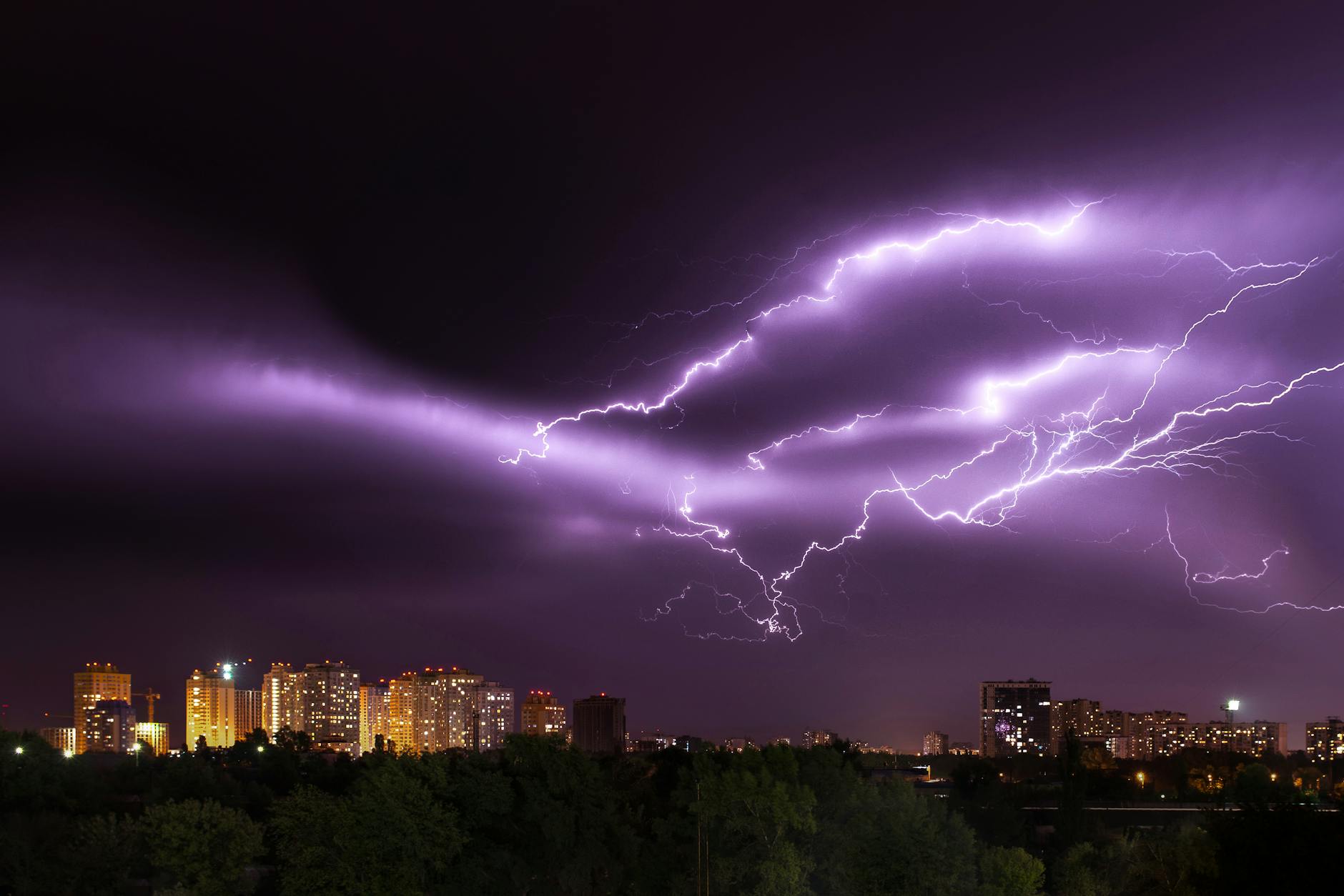 purple lightning at night